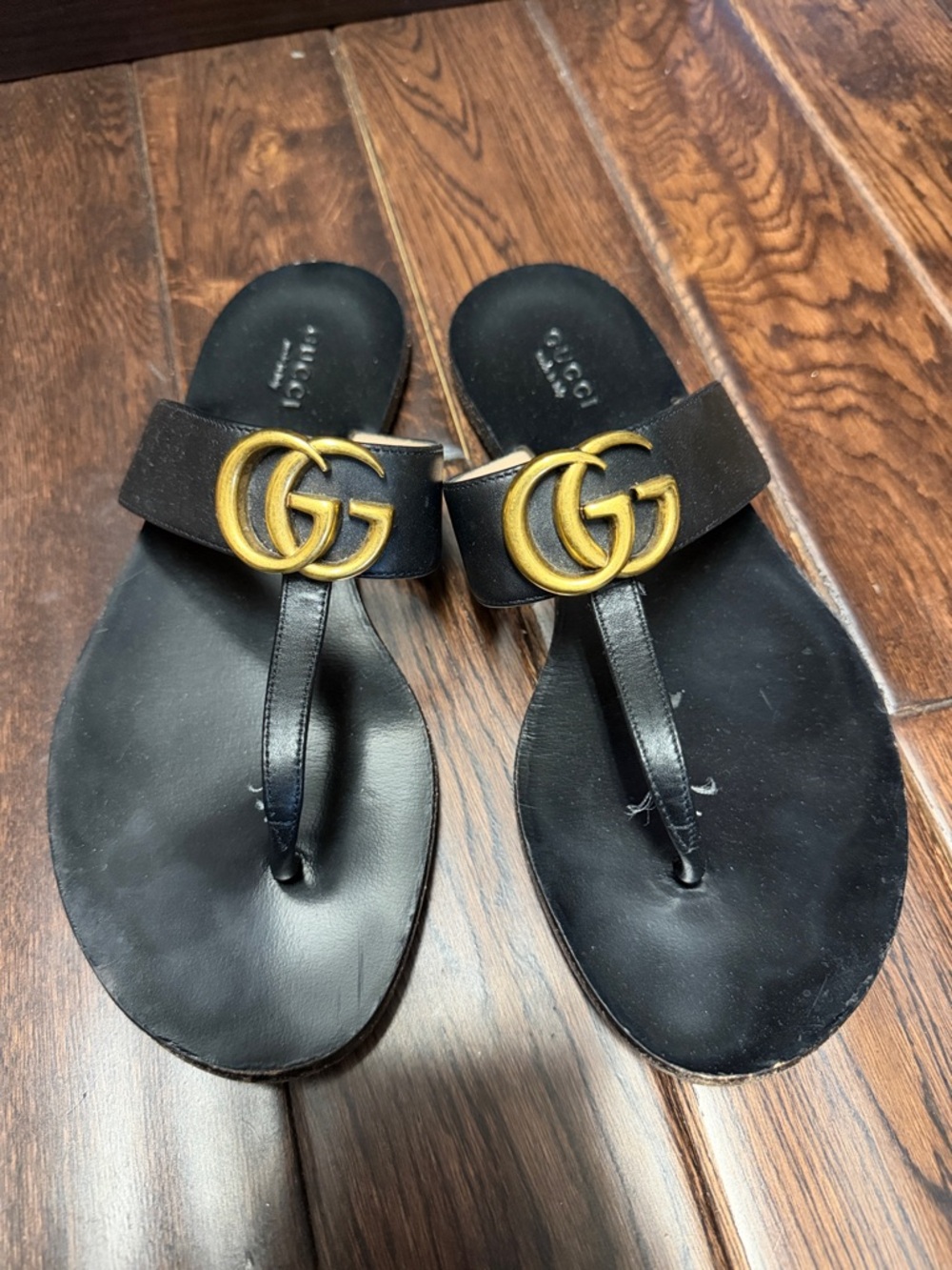 Gucci Black Sandal with Gold Double G Hardware